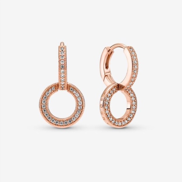 Sparkling Double Hoop Earrings Pandora Rose Gold Plated